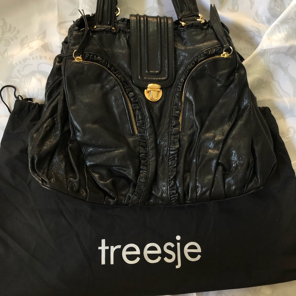 Treesje Divino Grande Black Ruffle Shoulder Bag